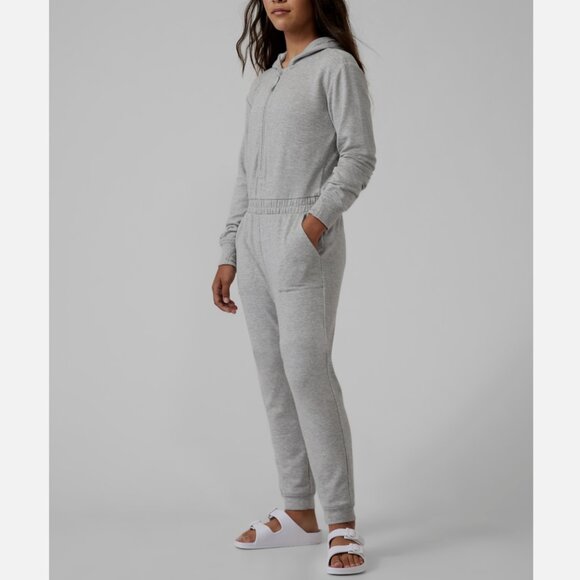 ATHLETA GIRL HEATHER GREY ONESIE OF A KIND HOODED JUMPSUIT - Picture 1 of 2